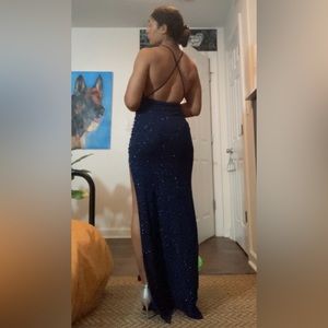 Blue Glittery Open Back PROM DRESS